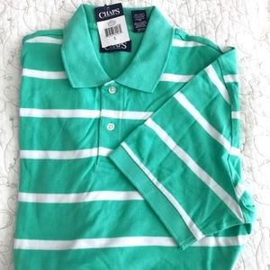 Chaps Green and White Striped Polo